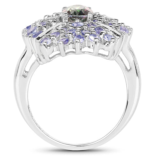 Bids.com 2.86 Carat Genuine Mystic Topaz and Tanzanite .925 Sterling Silver Ring Rings White Smoke size 7.50,size 8.00,size 6.00,size 7.00,size 9.00