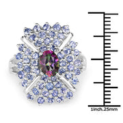 Bids.com 2.86 Carat Genuine Mystic Topaz and Tanzanite .925 Sterling Silver Ring Rings White Smoke size 7.50,size 8.00,size 6.00,size 7.00,size 9.00