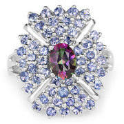 Bids.com 2.86 Carat Genuine Mystic Topaz and Tanzanite .925 Sterling Silver Ring Rings White Smoke size 7.50,size 8.00,size 6.00,size 7.00,size 9.00