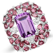 Bids.com 7.59 Carat Genuine Pink Amethyst, Rhodolite and White Topaz .925 Sterling Silver Ring Rings White Smoke size 6.00,size 8.00,size 7.00