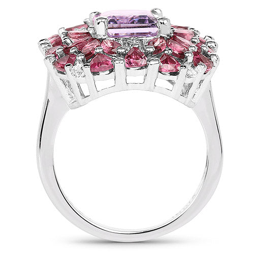 Bids.com 7.59 Carat Genuine Pink Amethyst, Rhodolite and White Topaz .925 Sterling Silver Ring Rings White Smoke size 6.00,size 8.00,size 7.00