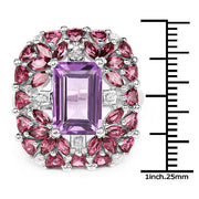 Bids.com 7.59 Carat Genuine Pink Amethyst, Rhodolite and White Topaz .925 Sterling Silver Ring Rings White Smoke size 6.00,size 8.00,size 7.00