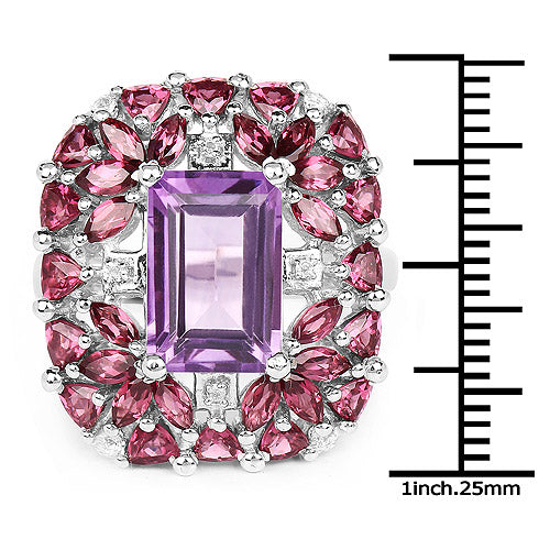Bids.com 7.59 Carat Genuine Pink Amethyst, Rhodolite and White Topaz .925 Sterling Silver Ring Rings White Smoke size 6.00,size 8.00,size 7.00