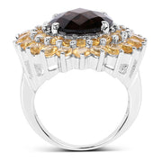 Bids.com 8.56 Carat Genuine Smoky Quartz & Citrine .925 Sterling Silver Ring Rings White Smoke size 6.00,size 7.00,size 8.00,size 9.00,size 5.00