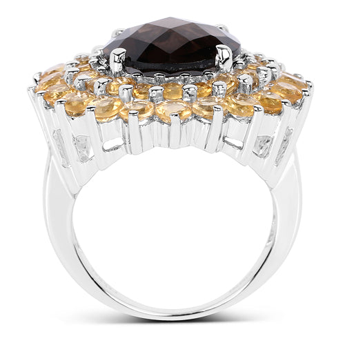 Bids.com 8.56 Carat Genuine Smoky Quartz & Citrine .925 Sterling Silver Ring Rings White Smoke size 6.00,size 7.00,size 8.00,size 9.00,size 5.00