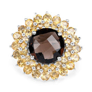Bids.com 8.56 Carat Genuine Smoky Quartz & Citrine .925 Sterling Silver Ring Rings White Smoke size 6.00,size 7.00,size 8.00,size 9.00,size 5.00