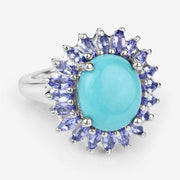 Bids.com 6.10 Carat Genuine Larimar and Tanzanite .925 Sterling Silver Ring Rings White Smoke size 5.00,size 6.00,size 7.00,size 8.00,size 9.00