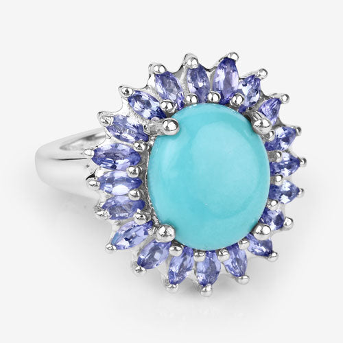 Bids.com 6.10 Carat Genuine Larimar and Tanzanite .925 Sterling Silver Ring Rings White Smoke size 5.00,size 6.00,size 7.00,size 8.00,size 9.00