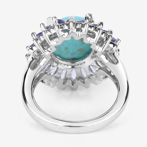 Bids.com 6.10 Carat Genuine Larimar and Tanzanite .925 Sterling Silver Ring Rings White Smoke size 5.00,size 6.00,size 7.00,size 8.00,size 9.00