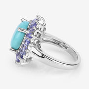Bids.com 6.10 Carat Genuine Larimar and Tanzanite .925 Sterling Silver Ring Rings White Smoke size 5.00,size 6.00,size 7.00,size 8.00,size 9.00