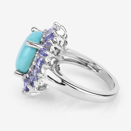 Bids.com 6.10 Carat Genuine Larimar and Tanzanite .925 Sterling Silver Ring Rings White Smoke size 5.00,size 6.00,size 7.00,size 8.00,size 9.00