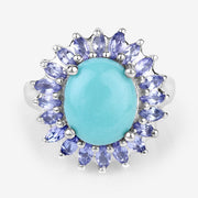 Bids.com 6.10 Carat Genuine Larimar and Tanzanite .925 Sterling Silver Ring Rings White Smoke size 5.00,size 6.00,size 7.00,size 8.00,size 9.00