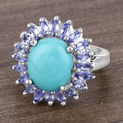 Bids.com 6.10 Carat Genuine Larimar and Tanzanite .925 Sterling Silver Ring Rings Dim Gray size 5.00,size 6.00,size 7.00,size 8.00,size 9.00