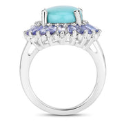 Bids.com 6.10 Carat Genuine Larimar and Tanzanite .925 Sterling Silver Ring Rings White Smoke size 5.00,size 6.00,size 7.00,size 8.00,size 9.00