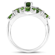 Bids.com 2.77 Carat Genuine Chrome Diopside and White Zircon .925 Sterling Silver Ring Rings White Smoke size 6.00,size 7.00,size 8.00,size 9.00