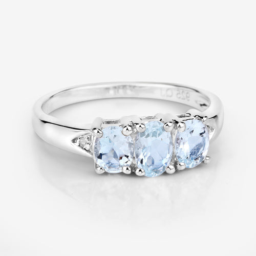 Bids.com 0.95 Carat Genuine Aquamarine and White Diamond .925 Sterling Silver Ring Rings Lavender size 5.00,size 6.00,size 7.00,size 8.00,size 9.00