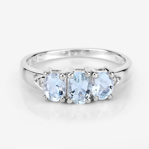 Bids.com 0.95 Carat Genuine Aquamarine and White Diamond .925 Sterling Silver Ring Rings Lavender size 5.00,size 6.00,size 7.00,size 8.00,size 9.00