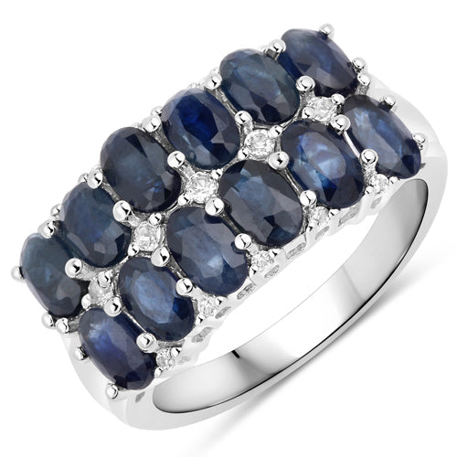 Bids.com 2.80 Carat Genuine Blue Sapphire and White Topaz .925 Sterling Silver Ring Rings White Smoke size 6.00,size 7.00,size 8.00,size 5.00,size 9.00