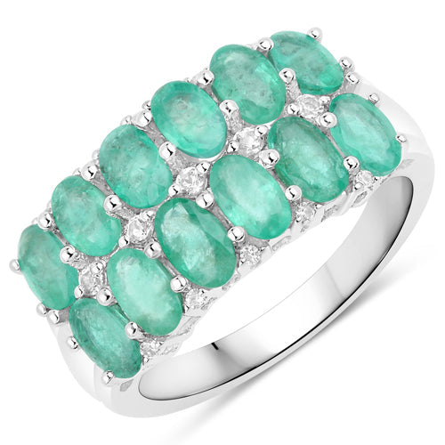 Bids.com 2.56 Carat Genuine Emerald and White Topaz .925 Sterling Silver Ring Rings White Smoke size 6.00,size 7.00,size 8.00,size 5.00,size 9.00