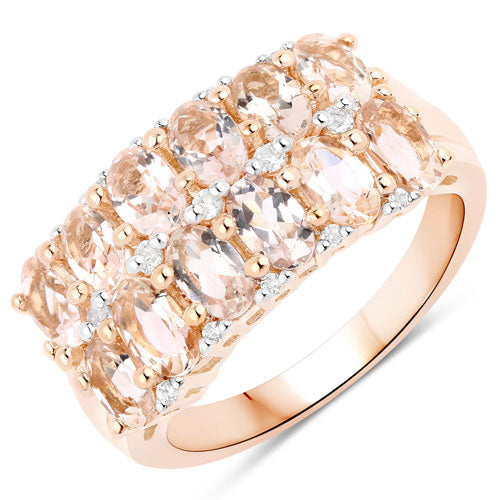 Bids.com 2.80 Carat Genuine Morganite and White Topaz .925 Sterling Silver Ring Rings White Smoke size 6.00,size 7.00,size 8.00,size 5.00,size 9.00
