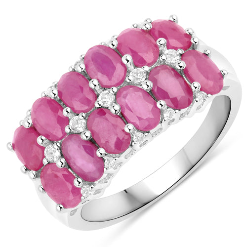Bids.com 3.40 Carat Genuine Ruby and White Topaz .925 Sterling Silver Ring Rings White Smoke size 6.00,size 7.00,size 8.00,size 5.00,size 9.00