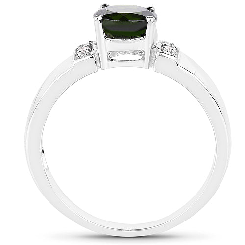 Bids.com 1.29 Carat Genuine Chrome Diopside and White Topaz .925 Sterling Silver Ring Rings White Smoke size 7.00,size 6.00,size 8.00,size 9.00