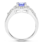Bids.com 1.42 Carat Genuine Tanzanite & White Topaz .925 Sterling Silver Ring Rings White Smoke size 7.00,size 6.00,size 8.00,size 9.00,size 5.00