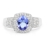 Bids.com 1.42 Carat Genuine Tanzanite & White Topaz .925 Sterling Silver Ring Rings White Smoke size 7.00,size 6.00,size 8.00,size 9.00,size 5.00