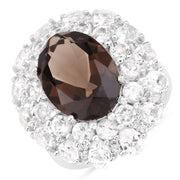 Bids.com 9.29 Carat Genuine Smoky Quartz and White Topaz .925 Sterling Silver Ring Rings White Smoke size 5.00,size 6.00,size 7.00,size 8.00,size 9.00