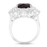 Bids.com 9.29 Carat Genuine Smoky Quartz and White Topaz .925 Sterling Silver Ring Rings White Smoke size 5.00,size 6.00,size 7.00,size 8.00,size 9.00