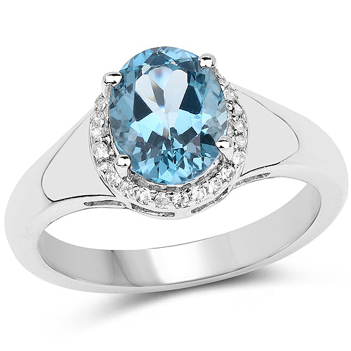 Bids.com 2.13 Carat Genuine London Blue Topaz and White Topaz .925 Sterling Silver Ring Rings White Smoke size 6.00,size 7.00,size 9.00,size 8.00,size 5.00