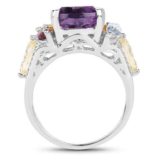 Bids.com 6.30 Carat Genuine Multi Stone .925 Sterling Silver Ring Rings White Smoke size 7.00,size 6.00,size 8.00,size 9.00