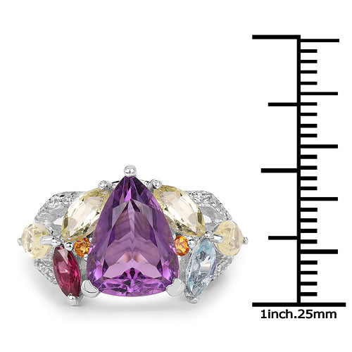 Bids.com 6.30 Carat Genuine Multi Stone .925 Sterling Silver Ring Rings White Smoke size 7.00,size 6.00,size 8.00,size 9.00