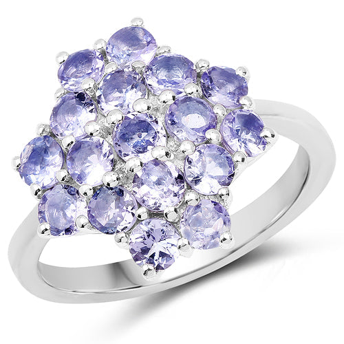 Bids.com 1.70 Carat Genuine Tanzanite .925 Sterling Silver Ring Rings White Smoke size 7.00,size 8.00,size 6.00,size 9.00,size 5.00