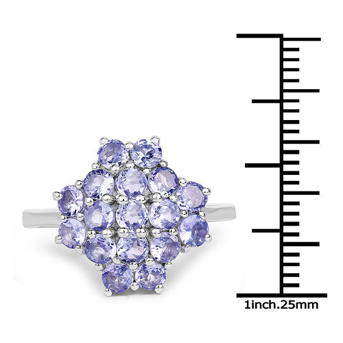 Bids.com 1.70 Carat Genuine Tanzanite .925 Sterling Silver Ring Rings White Smoke size 7.00,size 8.00,size 6.00,size 9.00,size 5.00