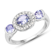 Bids.com 1.00 Carat Genuine Tanzanite and White Topaz .925 Sterling Silver Ring Rings White Smoke size 6.00,size 7.00,size 6.50,size 8.00,size 9.00