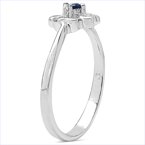 Bids.com 0.07 Carat Genuine Blue Sapphire .925 Sterling Silver Ring Rings White Smoke size 6.00,size 7.00,size 8.00,size 9.00,size 5.00