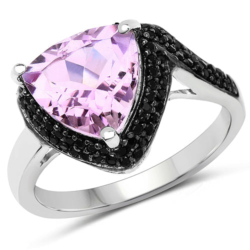 Bids.com 3.53 Carat Genuine Pink Amethyst and Black Spinel .925 Sterling Silver Ring Rings White Smoke size 6.00,size 7.00,size 8.00