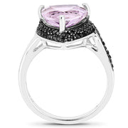 Bids.com 3.53 Carat Genuine Pink Amethyst and Black Spinel .925 Sterling Silver Ring Rings White Smoke size 6.00,size 7.00,size 8.00