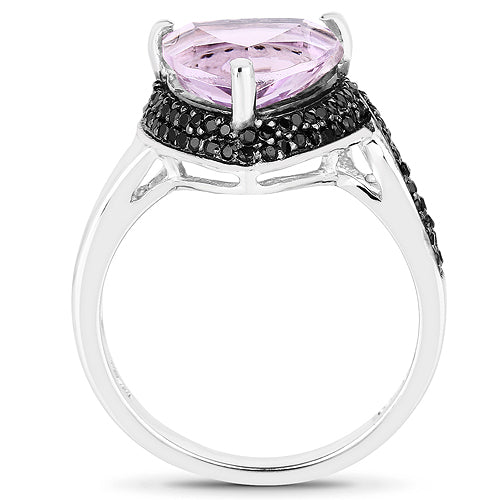 Bids.com 3.53 Carat Genuine Pink Amethyst and Black Spinel .925 Sterling Silver Ring Rings White Smoke size 6.00,size 7.00,size 8.00