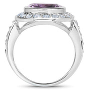 Bids.com 4.77 Carat Genuine Amethyst and Blue Topaz .925 Sterling Silver Ring Rings White Smoke size 5.00,size 6.00,size 7.00,size 8.00,size 9.00
