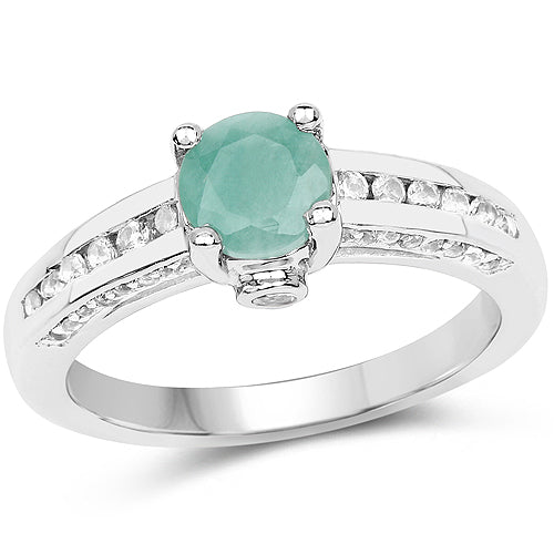 Bids.com 1.22 Carat Genuine Emerald and White Topaz .925 Sterling Silver Ring Rings White Smoke size 7.00,size 9.00,size 12.00,size 5.00,size 6.00,size 8.00,size 10.00,size 11.00