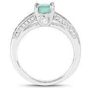 Bids.com 1.22 Carat Genuine Emerald and White Topaz .925 Sterling Silver Ring Rings White Smoke size 7.00,size 9.00,size 12.00,size 5.00,size 6.00,size 8.00,size 10.00,size 11.00