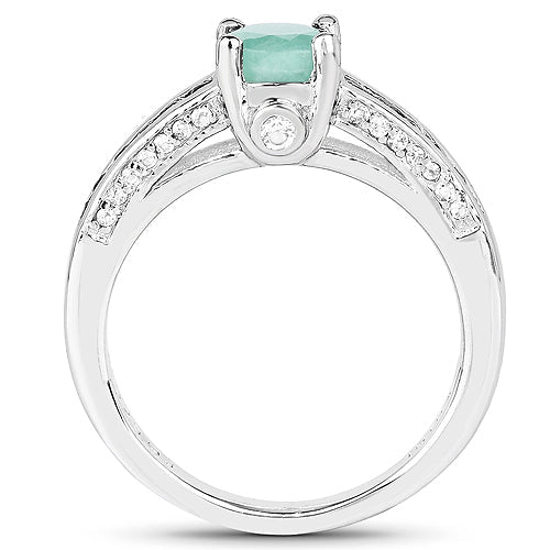 Bids.com 1.22 Carat Genuine Emerald and White Topaz .925 Sterling Silver Ring Rings White Smoke size 7.00,size 9.00,size 12.00,size 5.00,size 6.00,size 8.00,size 10.00,size 11.00