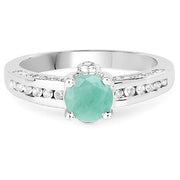 Bids.com 1.22 Carat Genuine Emerald and White Topaz .925 Sterling Silver Ring Rings White Smoke size 7.00,size 9.00,size 12.00,size 5.00,size 6.00,size 8.00,size 10.00,size 11.00