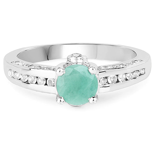 Bids.com 1.22 Carat Genuine Emerald and White Topaz .925 Sterling Silver Ring Rings White Smoke size 7.00,size 9.00,size 12.00,size 5.00,size 6.00,size 8.00,size 10.00,size 11.00