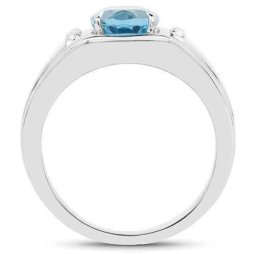 Bids.com 2.18 Carat Genuine London Blue Topaz and White Topaz .925 Sterling Silver Ring Rings White Smoke size 6.00,size 7.00,size 8.00,size 9.00