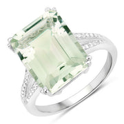 Bids.com 10.64 Carat Genuine Green Amethyst and White Topaz .925 Sterling Silver Ring Rings White Smoke size 5.00,size 6.00,size 7.00,size 8.00,size 9.00,size 10.00