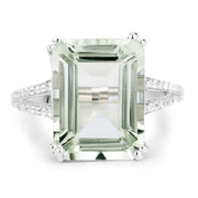 Bids.com 10.64 Carat Genuine Green Amethyst and White Topaz .925 Sterling Silver Ring Rings White Smoke size 5.00,size 6.00,size 7.00,size 8.00,size 9.00,size 10.00