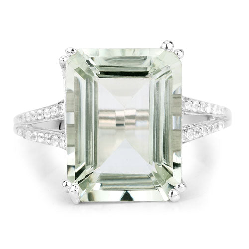 Bids.com 10.64 Carat Genuine Green Amethyst and White Topaz .925 Sterling Silver Ring Rings White Smoke size 5.00,size 6.00,size 7.00,size 8.00,size 9.00,size 10.00
